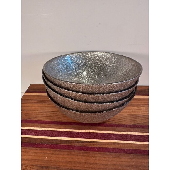 Set of 4 Sparkle Glitter Low Glass Bowls in Graphite Silver. Glittery, textured - Picture 5 of 7